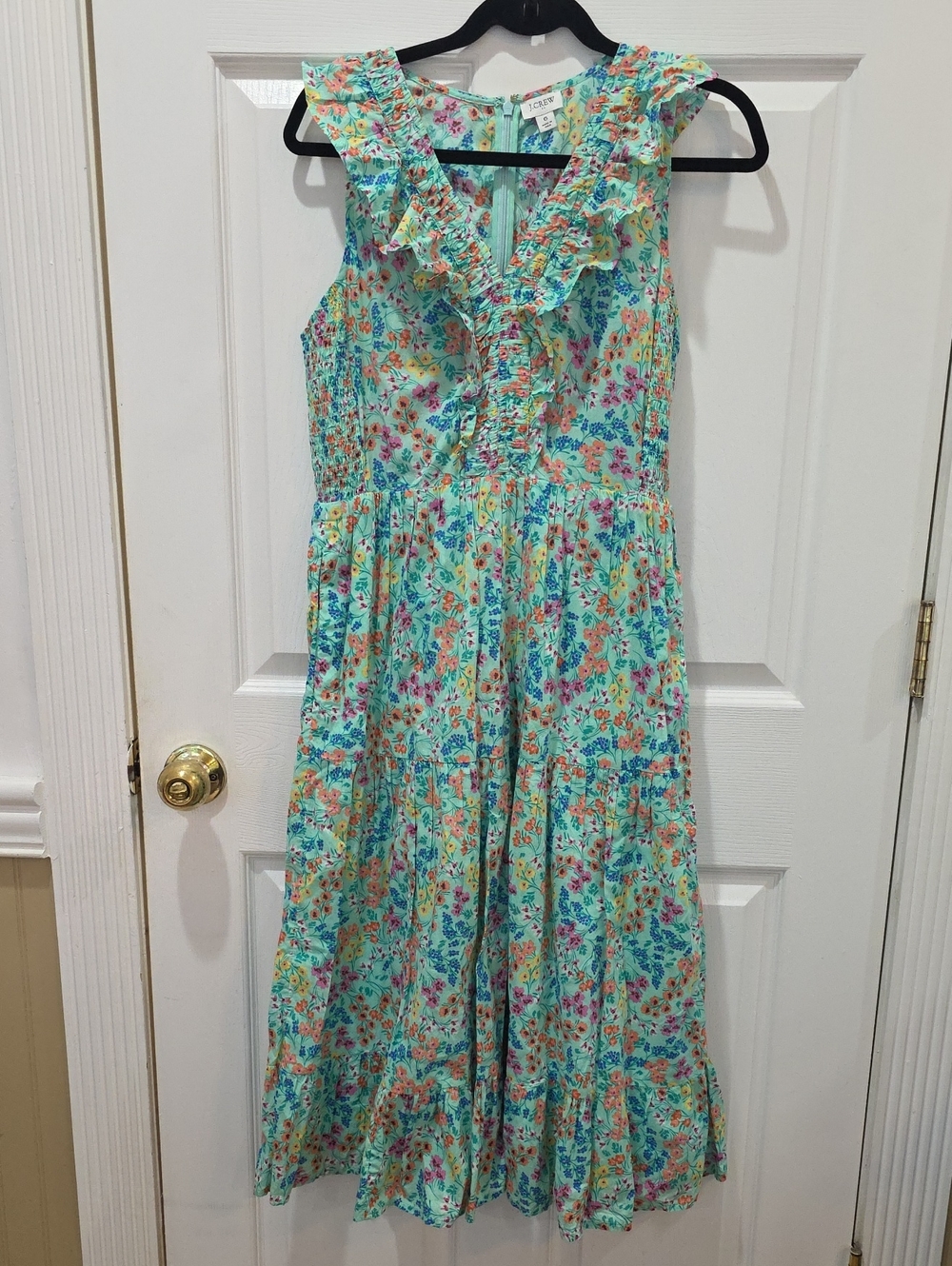 J. Crew Mint Floral Ruffle Maxi Dress Size 6
